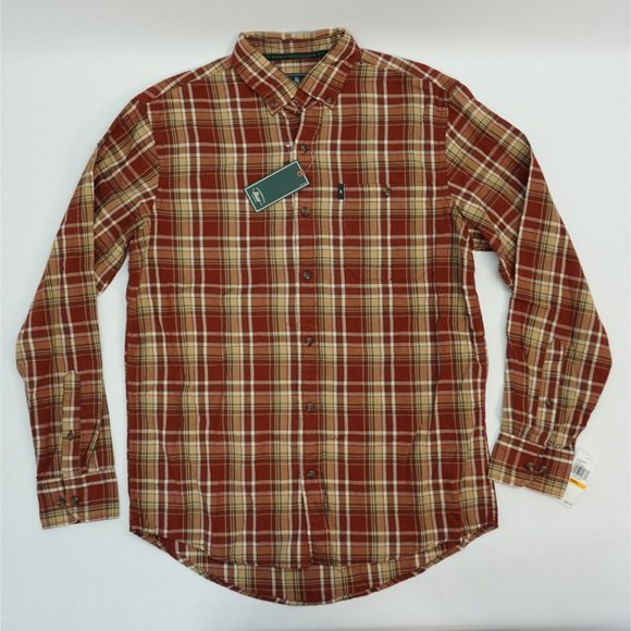 G.H. Bass Co Men's S Shirt Button Up Front Shirt Fired Brick Tan Plaid S - Picture 1 of 7